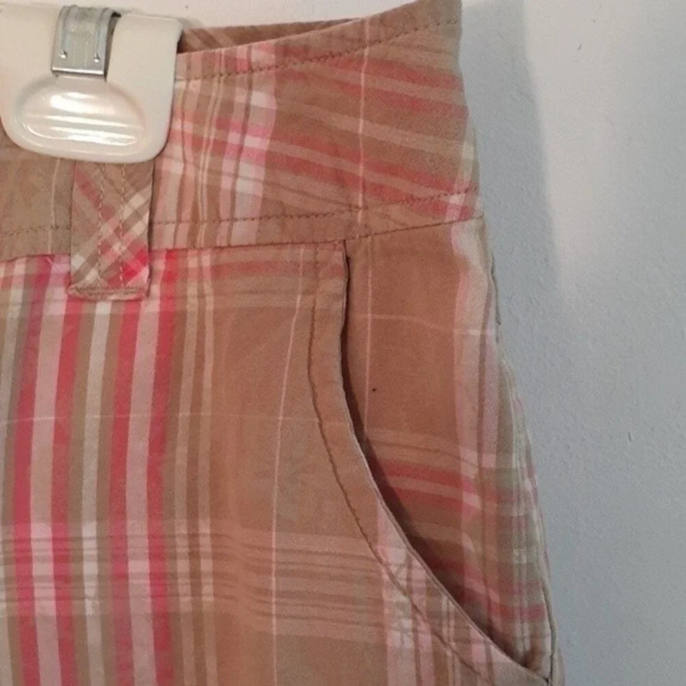 plaid bermuda shorts 5  s small summer cotton pink tan beige brown